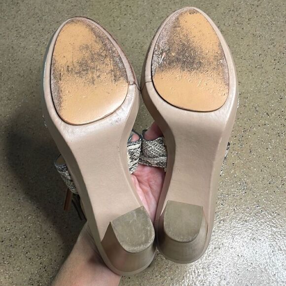 Coach Kensington Snake Print Ankle Wrap Platform Heeled Sandals 8.5 Nude, Taupe - Picture 9 of 12